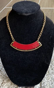 JUNK DRAWER “MONET” Vintage 80’s Gold-Toned Red Chunky Chain Enamel Necklace - Picture 1 of 7