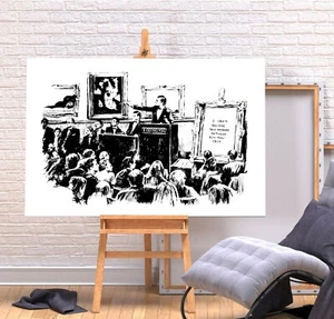 BANKSY SOTHEBYS SALE MORONS - DEEP FRAMED CANVAS WALL ART GRAFFITI  PRINT-BLACK - Picture 1 of 3