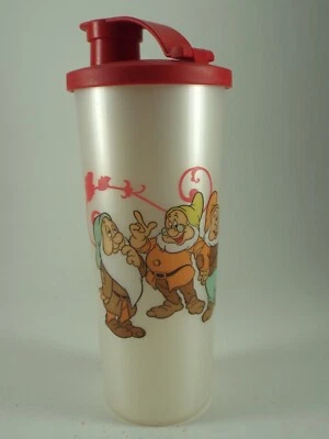 Tupperware Cinderella 7 Dwarfs 16oz Water Dringking Bottle Tumbler w Cover - Image 1 of 4