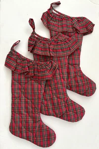 3 Medias Colgantes Acolchadas a Cuadros Rojas y Verdes Navidad Vacaciones - Imagen 1 de 5