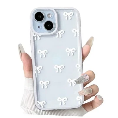  Compatible con Funda Linda Cinta Duradera Transparente Patrón Moño iPhone 15 Blanco Foto 1 de 4