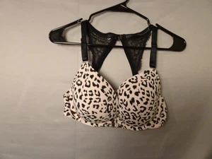 Cacique Bra Womens 34DD Animal Print Lace Racerback Underwire Push Up Padded - Picture 1 of 11