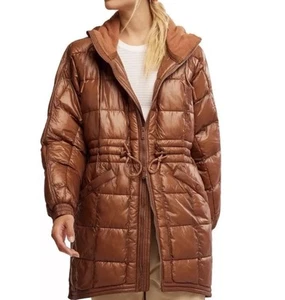 New Free People FP Movement Patricia Packable Poncho Puffer Jacket Brown Large - Picture 1 of 10