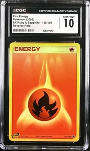 Pokemon Fire Energy 108/109 EX Ruby & Sapphire Reverse Holo Rare CGC 10 GEM MINT - Picture 1 of 3