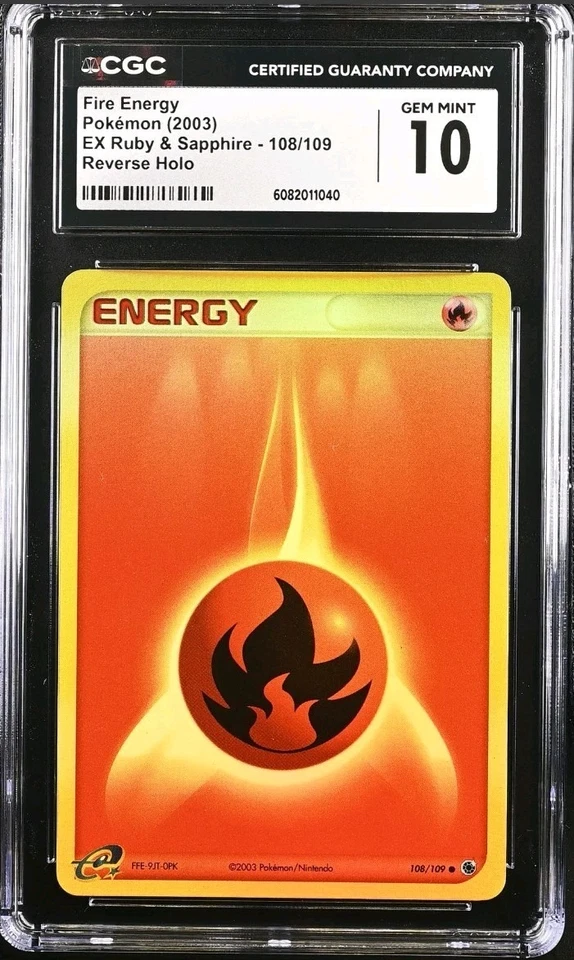 Pokemon Fire Energy 108/109 EX Ruby & Sapphire Reverse Holo Rare CGC 10 GEM MINT - Image 1 of 3