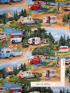 Vintage Camper Camping Trailers #3502 Cotton Fabric Elizabeth's Studio By Yard - Picture 1 of 1
