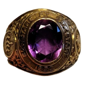 Class Ring New York University 1953 NYU 10K Yellow Gold Purple Stone size 9 - Picture 1 of 11