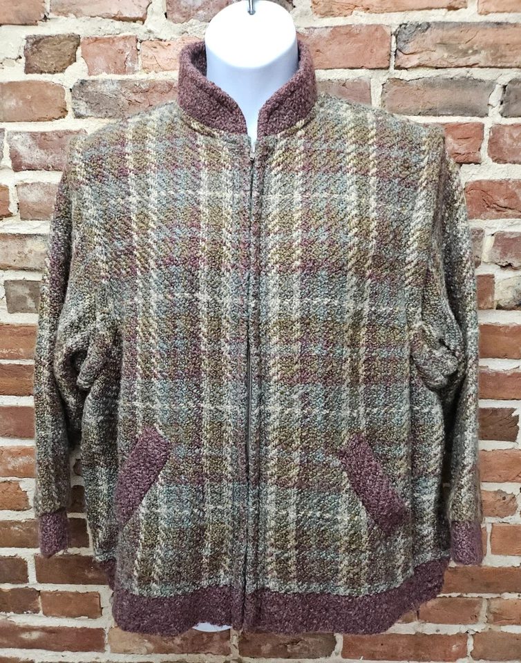 Jaqueta Boyne Valley Weavers Feminina Tamanho 1X Multi Xadrez Mistura de Lã Zíper Completo - Imagem 1 de 4