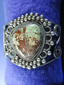 Pulseras Puño Turquesa Plata Navajo Único de 7,25 Pulgadas Marcado NUEVO - Imagen 1 de 7
