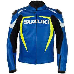 Suzuki Motorcycle CE Protected Leather Sports Men Armor Replica Motorcycle jacke - Picture 1 of 5