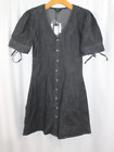 NWT Sim & Sam Womens Black Denim Short Sleeve Button Front Dress S