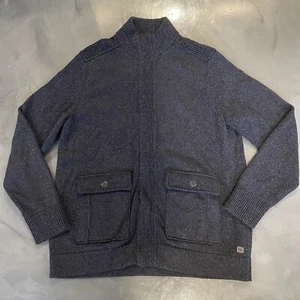 Banana Republic Mens Cardigan Sweater Sz XL Navy Blue Military Shawl Collar Zip - Picture 1 of 11
