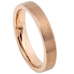 Rose Gold IP Plated Brushed Polished Flat Pipe Tungsten Ring – 4 mm