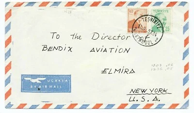 Turkey 1957 Airmail Cover #1236 1203 Istanbul to Bendix Aviation New York US % - Image 1 of 2
