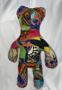 1 Kenyan Handmade African Fabric Plush Stuffed Teddy Bear Nursery Baby Toy 12x9" - Picture 1 of 17