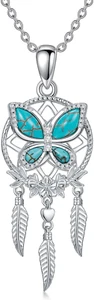 Natural Turquoise Butterfly Necklace for Women 925 Sterling Silver Butterfly - Picture 1 of 12