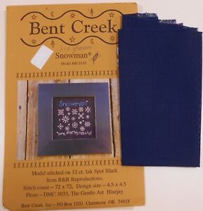 Bent Creek Cross Stitch  Pattern SNOWMEN & Ink Spot Black 32 count Fabric
