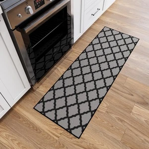 Machine Washable Moroccan Trellis Design Non-Slip Rubberback 2x5 Traditional ... - Picture 1 of 9