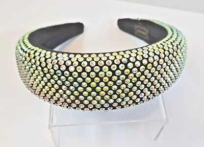 Handmade Iridescent Crystal Gemstone Headband Padded Black Background Bridal - Image 1 of 4