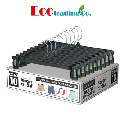 10件装重型塑料下装衣架带边缘夹扣裤子衣架 — 第 1/4 张图片