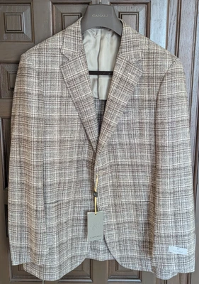 CANALI шерсти шелковой смеси спортивное пальто, коричневый матовый клетку, размер 46 R (56 EU) новый с Ярлыками - Изображение 1 из 4