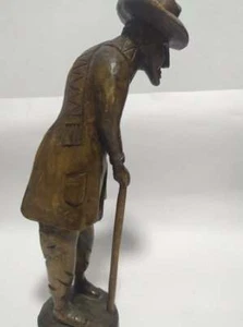 Vintage Tall Hand Carved Wooden Old Man With Walking Stick Statue - Picture 1 of 12