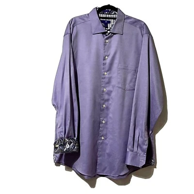 Egara Men’s Size 2XLT 18-18.5 100% Cotton Purple W/ Flip Cuff Button Front Shirt - Изображение 1 из 4