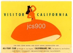 VINTAGE CALIFORNIA VISITOR SOUVENIR TRAVEL TOURIST WINDOW DECAL LABEL 1939 RARE - Picture 1 of 1