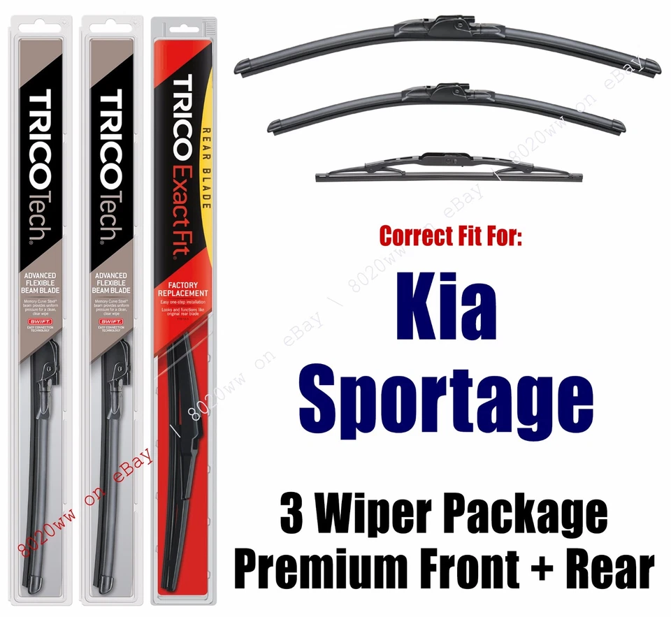 Wipers 3-Pack Premium Front & Rear fits 2005-2010 Kia Sportage - 19240/160/12N - Image 1 of 1