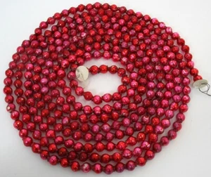 7mm Wide Strand Antique Christmas Glass Bead Garland, 8’ 3” (99”) RED - Picture 1 of 2