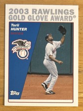 2004 Topps “2003 Rawlings Gold Glove Awards” Torii Hunter Card #704 Twins OF VG