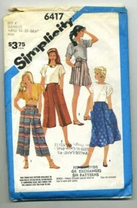 Ungeschnittenes Simplicity Muster # 6417 Misses Culotte und Rock Größe 8-10-12 1984 - Bild 1 von 1