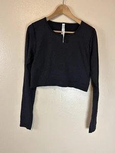 lululemon Ebb to Street Long Sleeve Stretch Cropped Pullover Top Black Size 12 - Picture 1 of 5