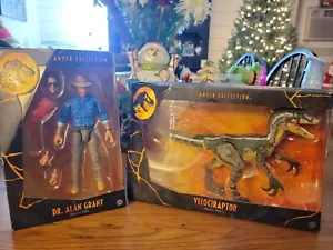 Jurassic Park 3 Amber Collection Velociraptor Dr. Alan Grant figures NIB - Picture 1 of 12
