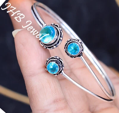 Brazalete brazalete de plata de ley 925 con piedras preciosas de topacio azul suizo regalo para todos Foto 1 de 4