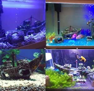 Aquarium Decor Fish Tank Resin Shipwreck Decoration Pirate Treasure Ship - Picture 1 of 2