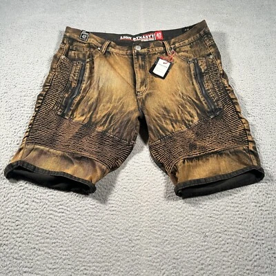 Lion Dynasty Mens Jeans Shorts Jorts Size 42 Brown Ribbed Oil Stained Dye NWT - Image 1 of 4