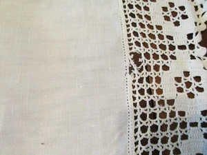 ""EXTRA LONG LINEN TABLE RUNNER"" - CROCHETED ENDS - 17 X 82 - Picture 1 of 2