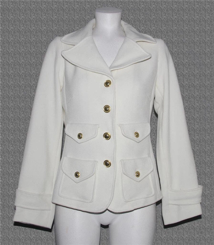 Blazer Joan Rivers tejido botones de metal dorado 2 bolsillos marfil para mujer XS/S NUEVO SIN ETIQUETAS Foto 1 de 1