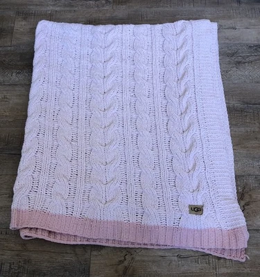 Ugg Chenille Cable Knit Light Dusty Pink Soft Throw Blanket 74 X 68 - Image 1 of 2