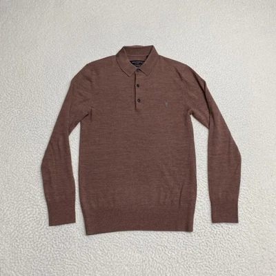 Suéter AllSaints Para Hombres XS Marrón Lana Merino Polo Manga Larga Tejido Ram Calavera Foto 1 de 4