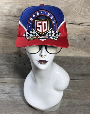 De colección Años 90 NASCAR 50 Aniversario Carreras Snapback Sombrero Rojo/Blanco/Azul Gorra Persecución Foto 1 de 4
