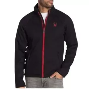 Spyder Black Knit Jacket Size XL Full Zip Spyder Jacket Black with Red Zipper - Picture 1 of 11