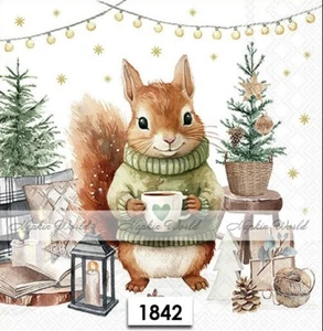 (1842) ZWEI Papier LUNCHEON Decoupage Kunst Handwerk Servietten - WEIHNACHTEN EICHHÖRNCHEN TASSE - Bild 1 von 3