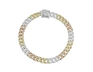 14K Tri Color Three Tone Gold Diamond Cuban Link Bracelet Natural 1.69 CT Pave - Picture 1 of 2