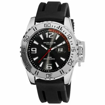NEW Akribos XXIV AK492BK Men's Diver Black Radiant Dial Black Rubber Sport Watch - Image 1 of 4