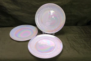 Federal Milk Glass MOONGLOW 3 Salad Plates Iridescent Finish Shell Pearl - Picture 1 of 7