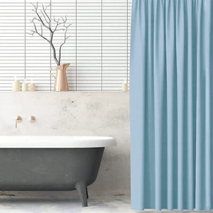 Polyester Shower Curtain Sky Blue Plain 12 Hooks Weighted Hem Shower Curtain - Picture 1 of 8