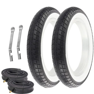 OG BICYCLE 12" 1/2" x 2 1/4" TIRES BLACK/WHITE SLICK II W/ HEAVYDUTY TUBES. - Picture 1 of 1