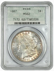1887-P $1 PCGS MS 62 Old Green DOILY Holder OGH Morgan Silver Dollar PQ+++ - Picture 1 of 4